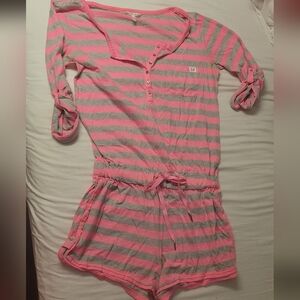 Victoria's Secret Pink & Gray Striped pajama Romper